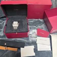 Cartier Santos Large Watch - Silver Dial, Leather Strap, Warranty until Feb 2030