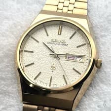 Seiko Grand Quartz 4843-8100 Gold Day-Date Textured Dial Vintage rare Japan FS