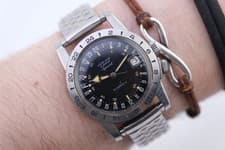 Vtg 1950s Glycine Airman Special 36mm SS Automatic Hack Pilot Watch Working