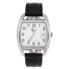 Hermes Cape Cod Tonneau Quartz Watch Stainless Steel and Leather 33