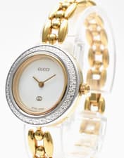 [NEAR MINT] GUCCI 11/12 Change Bezel Diamond Cut Gold White Quartz Women's Watch
