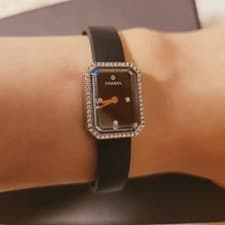 Chanel Women's Watch with Black Leather Strap and Diamond Bezel Official