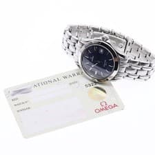 Omega Quartz Watch 2511.81 Seamaster 120m Date Men's Navy w/ Warranty Card