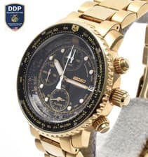 Read!! [Exc+5] SEIKO Flight Master 7T62-0EB0 Gold Chronograph Men's Quartz Watch