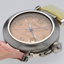 Men's Automatic Watch Stainless Steel Leather Pink Dial CARTIER Pasha C