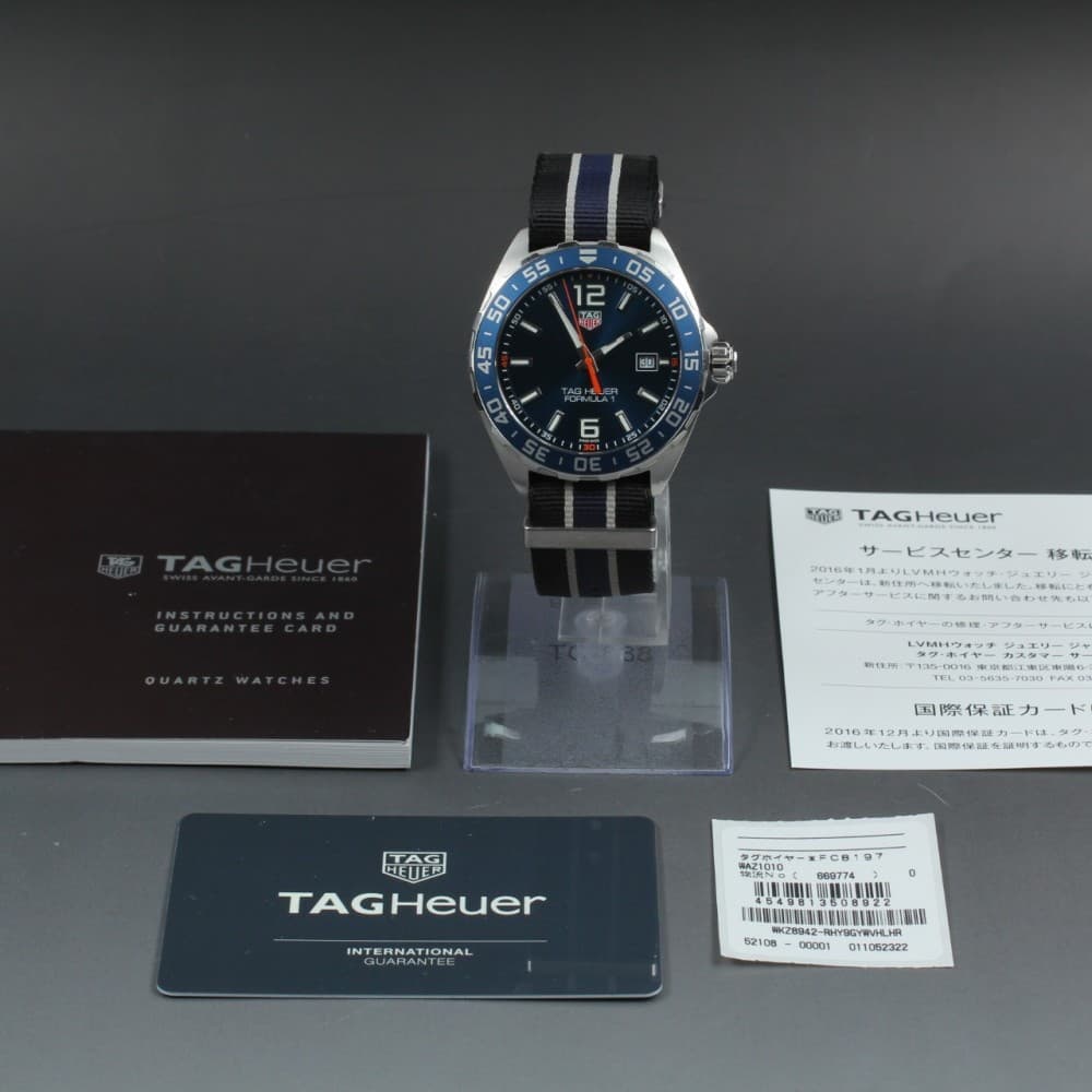 Near MINT TAG Heuer Formula 1 WAZ1010 Date Blue Quartz 42mm Men's Watch w/ Paper