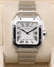 Cartier Santos Midsized Stainless Steel White Dial Auto Watch WSSA0029 Papers