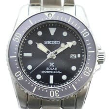 SEIKO PROSPEX Diver s Watch V147 0CS0 Solar with Calendar Date Black Dial Silver