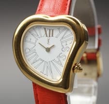 [Exc+5] Yves Saint Laurent Heart Gold Red 30mm Women's Watch Quartz JAPAN