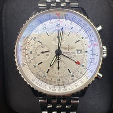 Breitling Navitimer World 46mm White Chronograph GMT Automatic Steel - A24322