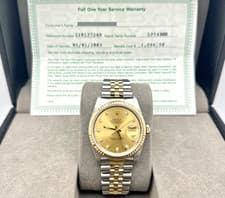 Rolex Datejust 16233 36mm Factory Champagne Diamond Dial 18K Yellow Gold Steel