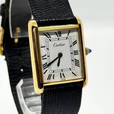 Cartier Waatch 18K Gold White Dial Hand-wound Leather Women's Auth Rare