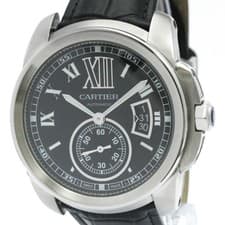 CARTIER Calibre de Cartier Steel Leather Automatic Mens Watch W710... BF585535