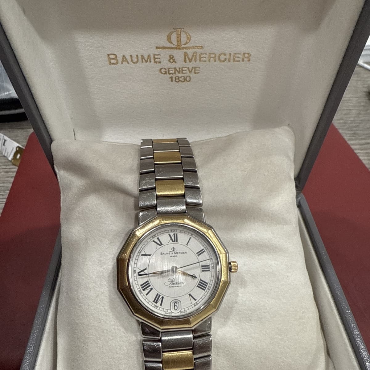 Baume Mercier Riviera AUTOMATIC 34mm White Dial Two GOLD STEAL Tone Swiss WATCH