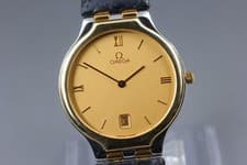 VINTAGE 1990s Omega De Ville Symbol Cal.1436 Gold Roman Quartz Men Watch JAPAN