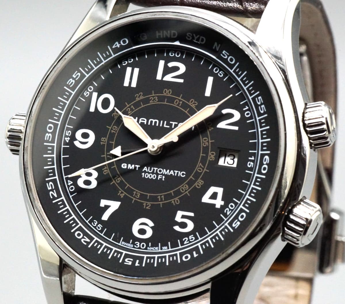 Hamilton Khaki UTC H775050 GMT Automatic Men's Watch 43mm Black Dial From JAPAN