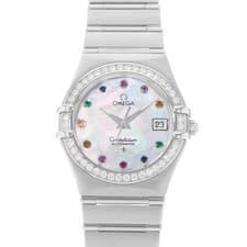 Omega Constellation 1499.79.00 28mm MOP Diamond Steel Ladies Watch Box & Card