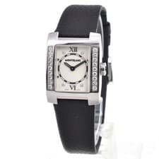 Montblanc Profile 7047 SSｘLeather Silver Quartz Square Diamond Bezel Women Box