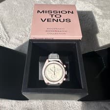 Swatch Omega Moon Swatch Pink White Quartz Watch Used Clear Condition