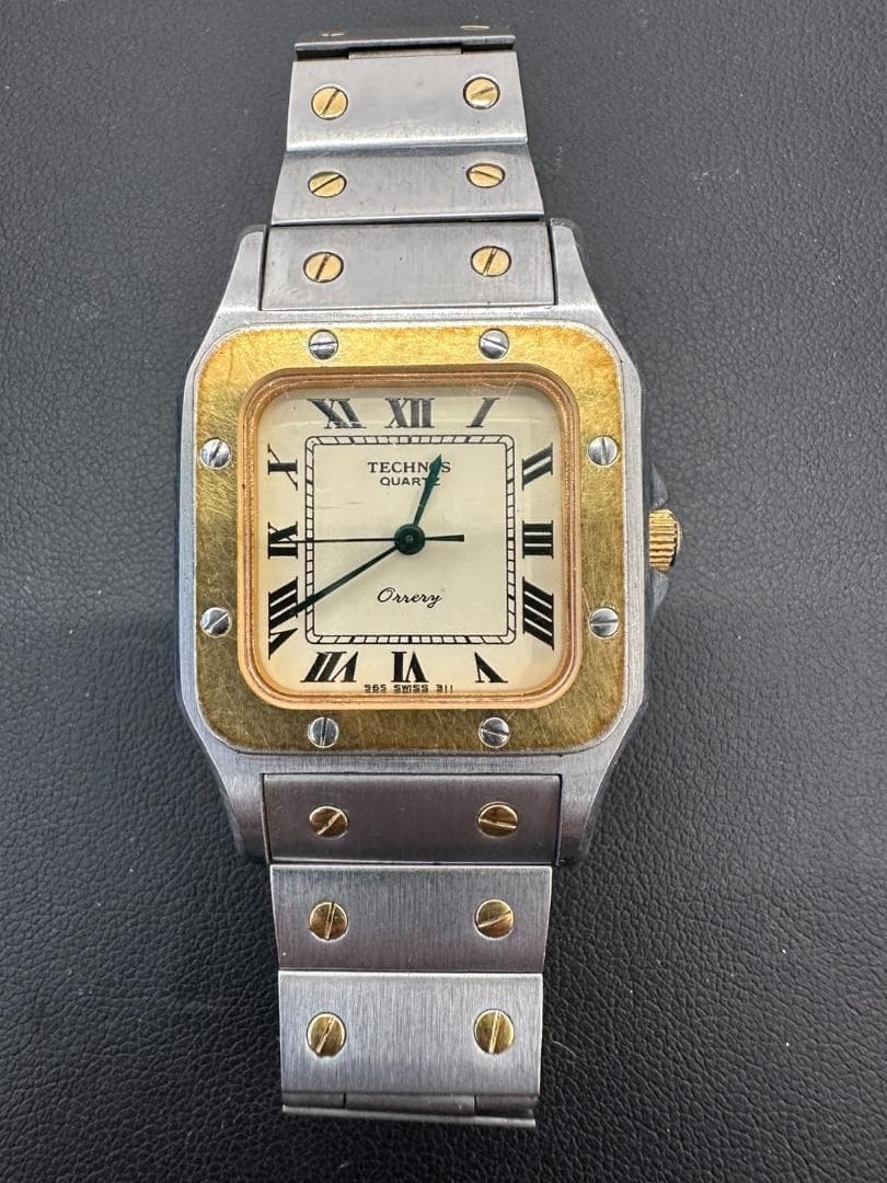 Technos Quartz Watch Square Two-Tone Roman Numeral Vintage