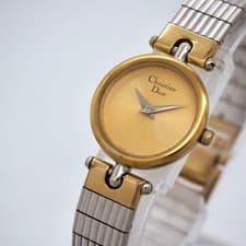 Christian Dior Gold Dial Watch Silver 21mm Quartz Ladies New Battery Cleaned