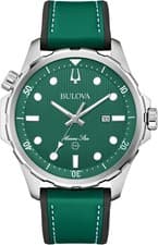 Bulova Mens Marine Star Quartz Silver Stainless Steel Watch Leather 43mm GREEN