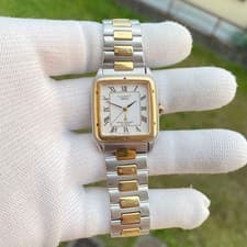 SEIKO Cadet Tank Style Watch Roman Dial Two Tone Gold Silver Quartz 1993 Japan