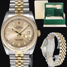 PAPERS MINT Rolex DateJust Jubilee 36mm Two Tone Gold Champagne 116233 Watch Box