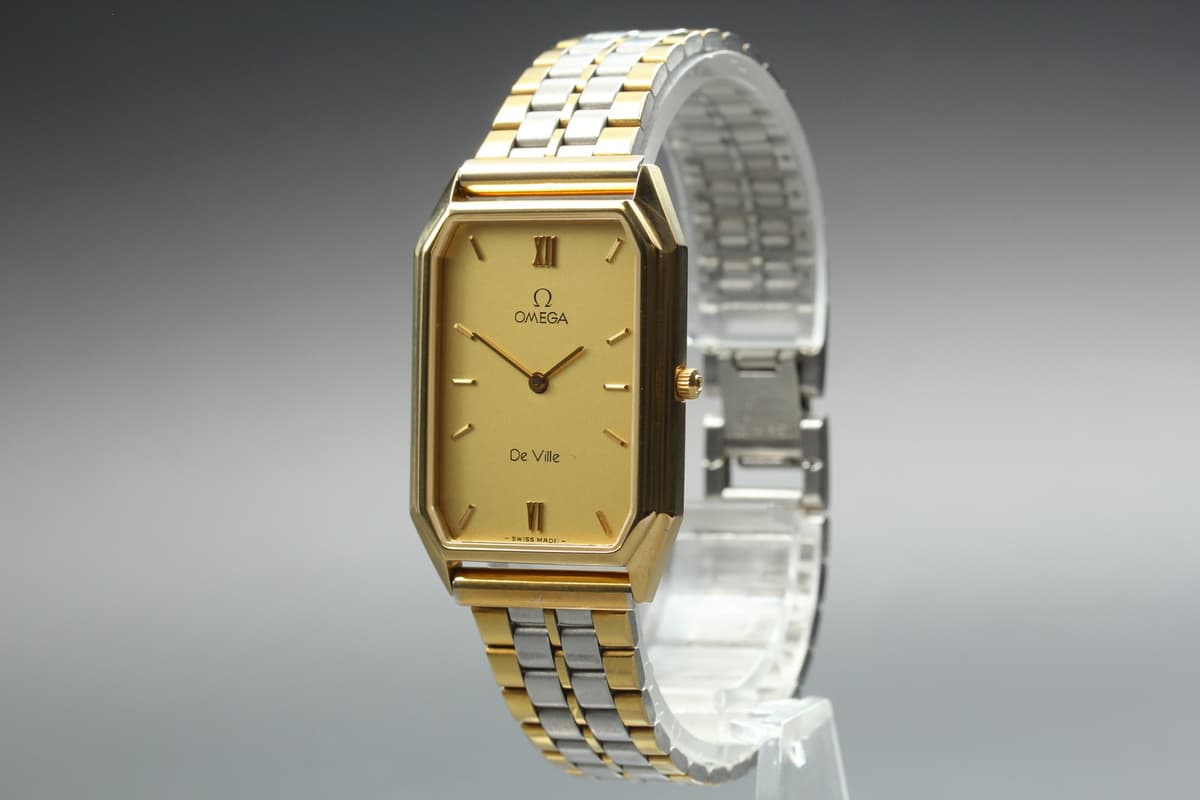OMEGA De Ville Cal.1377 Gold Roman Tank Quartz Two Tone Men's Watch Near MINT