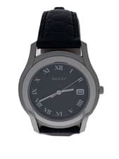 GUCCI 5500M Black Dial Leather Watch Excellent JAPAN