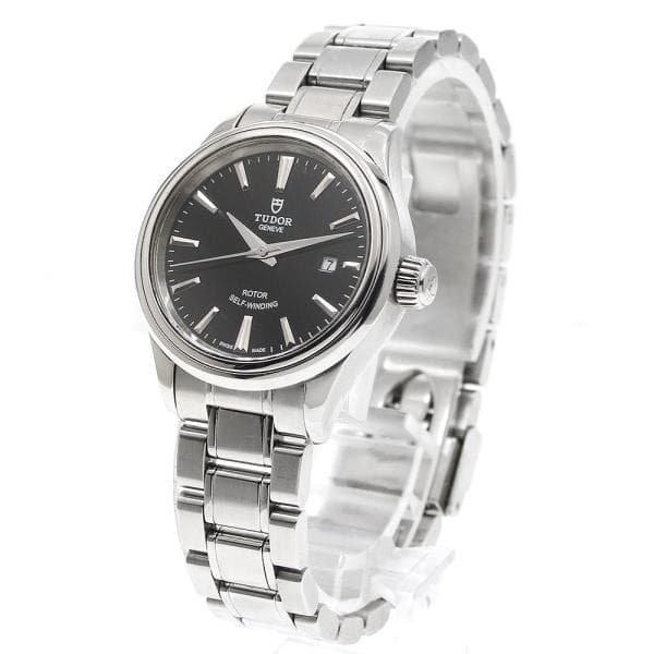 TUDOR STYLE 12100 28mm SS Black Dial Automatic Date Watch #C556