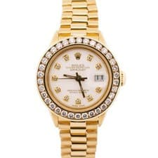 VINTAGE Ladies Rolex DateJust President 26mm WHITE DIAMOND 18K Gold 6917 Watch