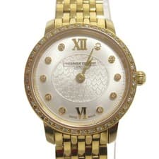 Frederique Constant Slimline Diamond Bezel Gold Watch White Dial