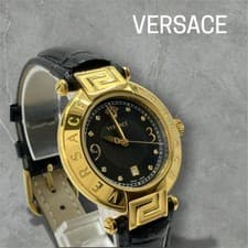 Versace Medusa Dress Watch Quartz Date Gold Black Dial wrist 20cm Mens