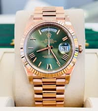 Rolex Day-Date 228235 Green Olive Dial President Bracelet 18k Rose Gold BOX/PAPR