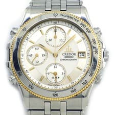 Seiko SEIKO Credor Pacific 7T72-6A00 Watch, White Dial, Date, Chronograph, Small