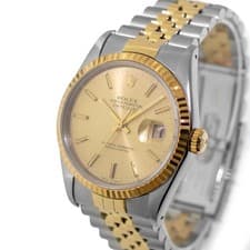 Rolex Datejust 36mm Yellow Gold Steel Champagne Index Dial 16233