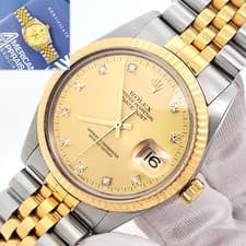 Rolex Datejust Factory Champagne Diamond Dial Gold/Steel 36mm Watch 16013
