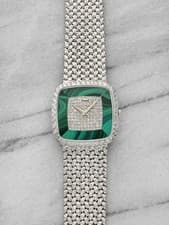 Vintage 1970s Piaget Classic 9772 D2 18K WG Manual Malachite Diamonds 30mm