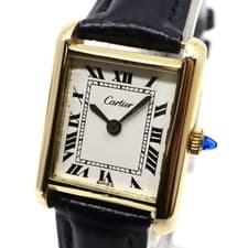 Authentic Cartier Tank Quartz Ladies Watch Gold Color Case Roman Dial