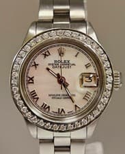Rolex Lady Datejust Oyster Stainless Steel Diamond  Bezel Watch Roman Pearl