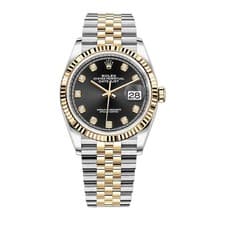 Rolex Datejust 36 Watch 36MM Black Diamond Index Markers Dial Yellow Gold