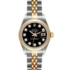 Rolex Datejust 26 Steel Yellow Gold Black Diamond Dial Ladies Watch 79173