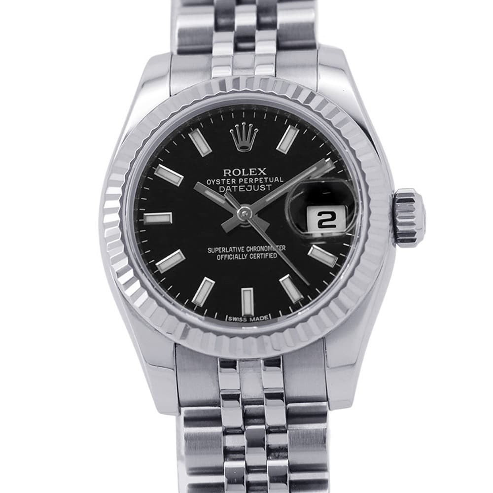 ROLEX Datejust 26mm Stainless Steel 18K White Gold Black Dial 179174