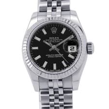 ROLEX Datejust 26mm Stainless Steel 18K White Gold Black Dial 179174