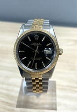 ROLEX DATE 15053 TWO TONE BLACK  DIAL  OYSTER BRACELET 34MM