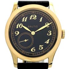 Baltic MR01 Micro-Rotor Auto Watch Black & Gold Leather Used From Japan