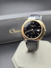 Christian Dior Vintage Round Dress Watch Date Gold Plated 20 Micron Used