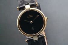 [Near MINT] Cartier Vermeil Must 590003 Black Dial 23mm Quartz Woman's Watch JP