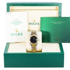 Rolex 68273 Datejust 31 mm Black Diamond Dial Jubilee Bracelet Box & Papers 1995